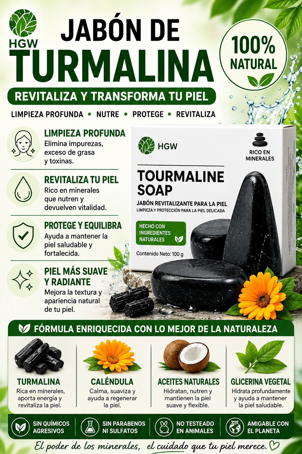 Jabón Natural De Turmalina Control Acné Y Limpieza Pack 2 Unidades