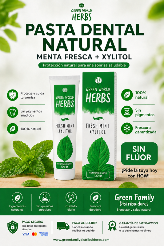 Kit x 2 Und. Pasta Dental Natural Green World Herbs SIN FLUOR