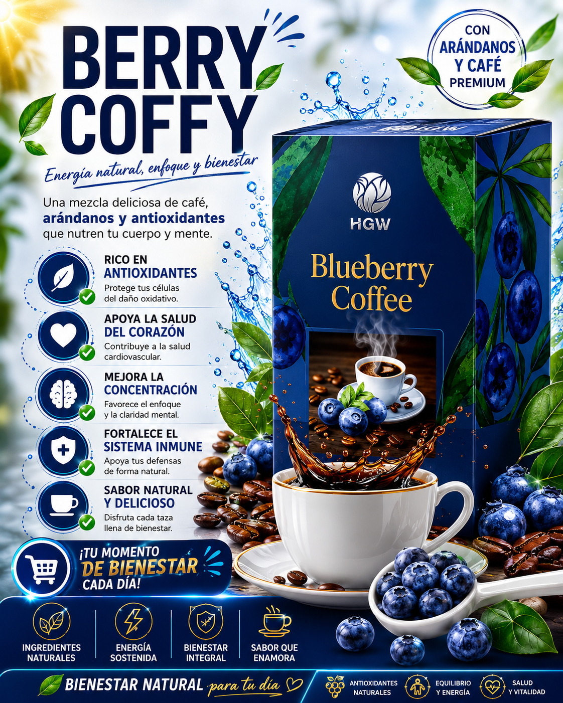 Café Soluble con Arándanos HGW (Pack x2) | Energía y Antioxidantes en Cada Taza.