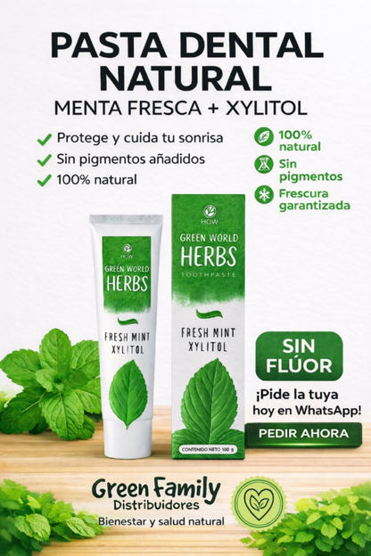Pasta Dental Natural Green World Herbs SIN FLUOR